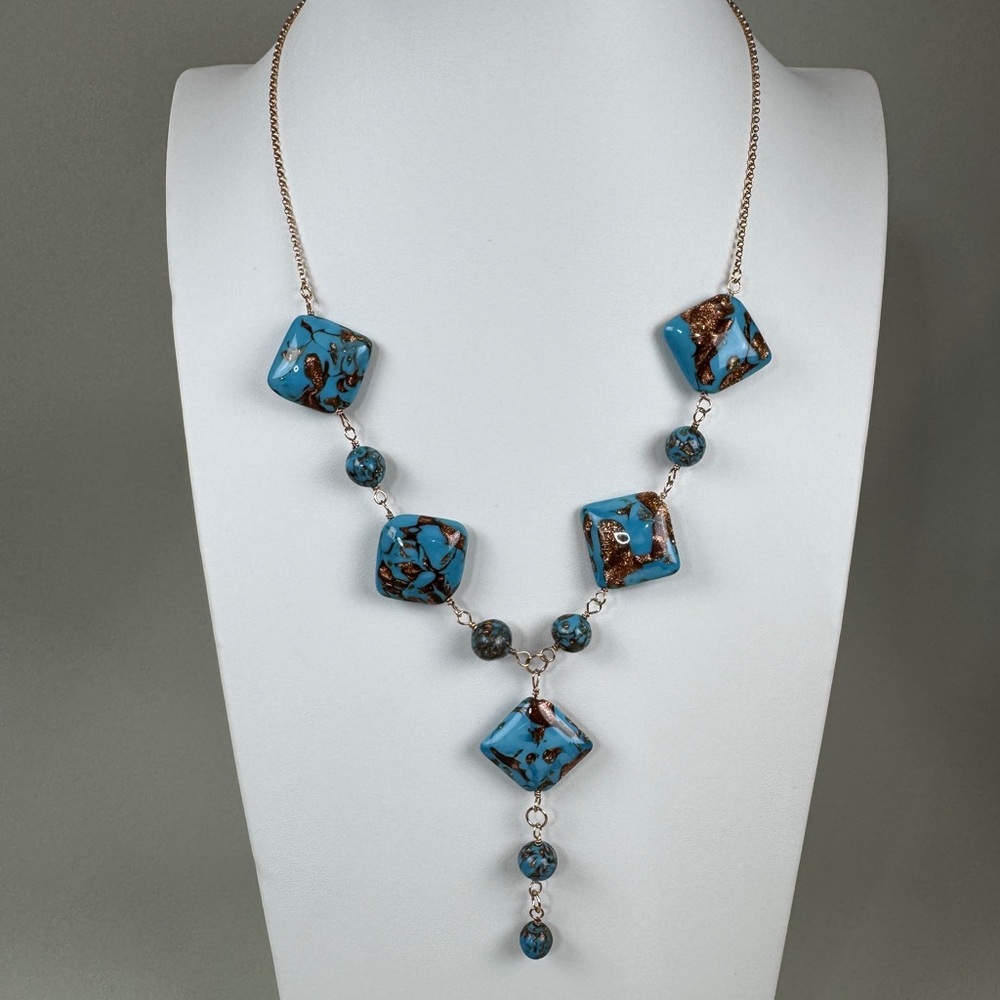 Venetian Murano glass beaded necklace with 14k GF chain and 14k gold clasp